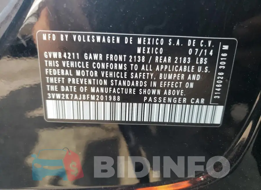 3VW2K7AJ8FM201988 Photo# 12