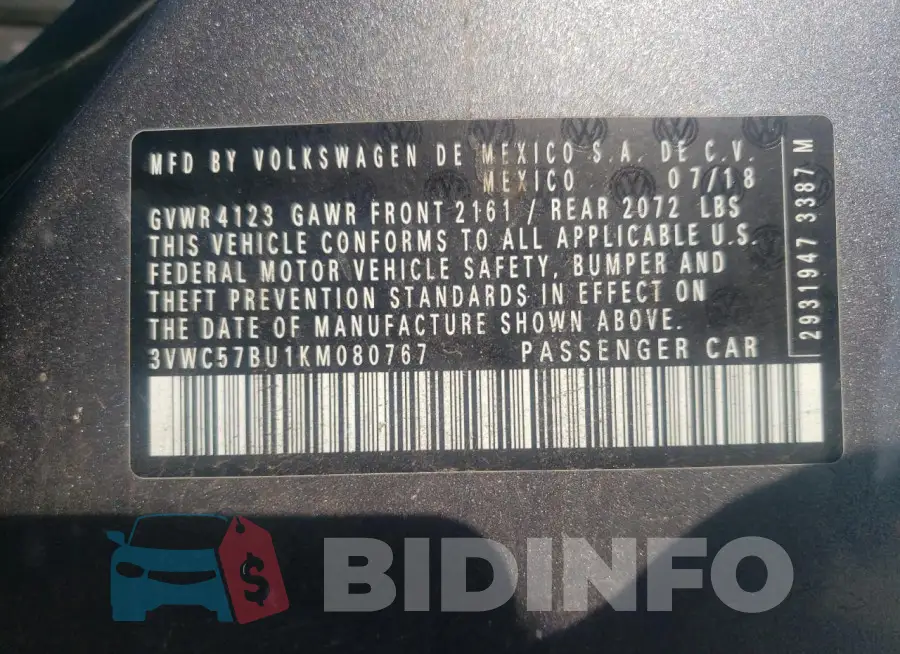 3VWC57BU1KM080767 Photo# 13
