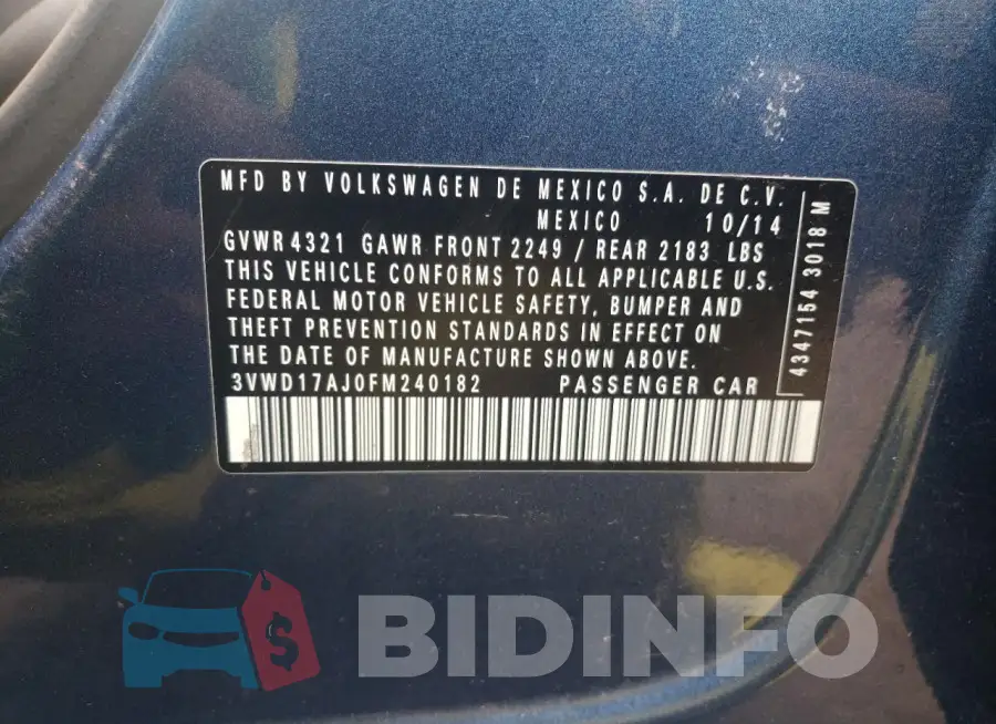 3VWD17AJ0FM240182 Photo# 12