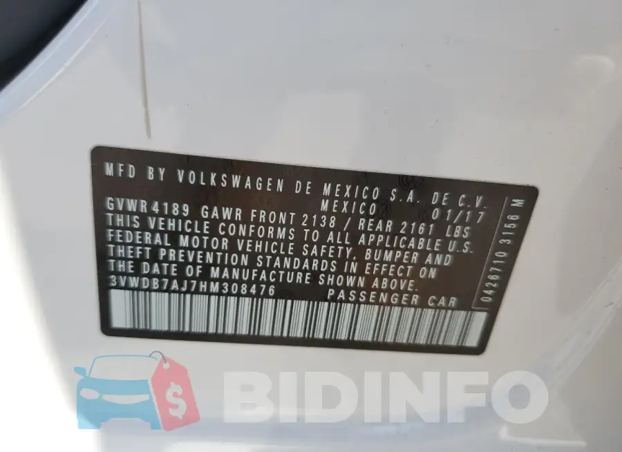 3VWDB7AJ7HM308476 Photo# 13