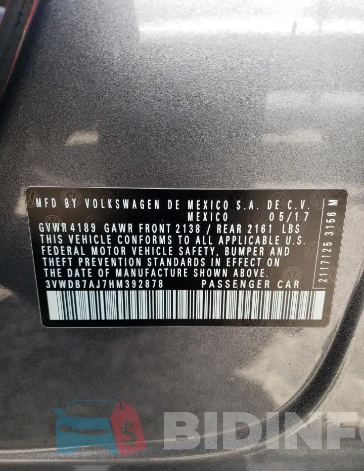 3VWDB7AJ7HM392878 Photo# 12