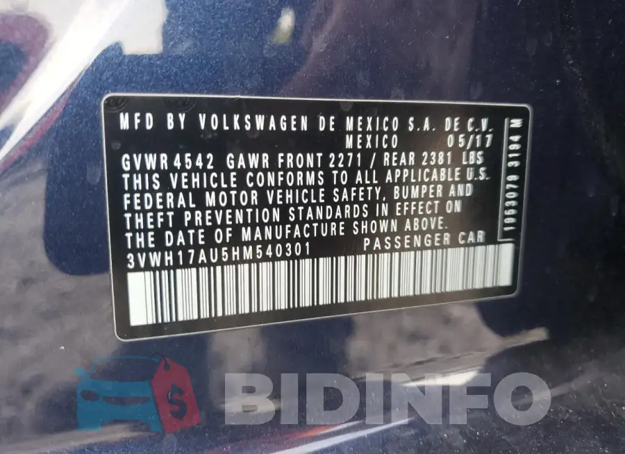 3VWH17AU5HM540301 Photo# 13