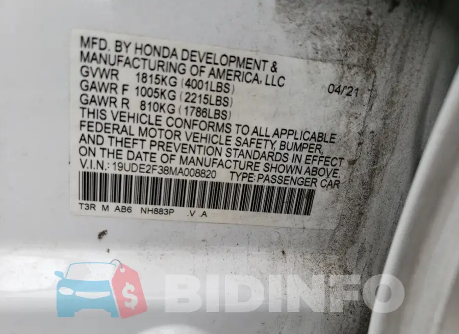 19UDE2F38MA008820 Photo# 12