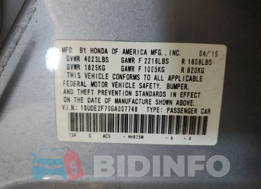 19UDE2F70GA007748 Photo# 12