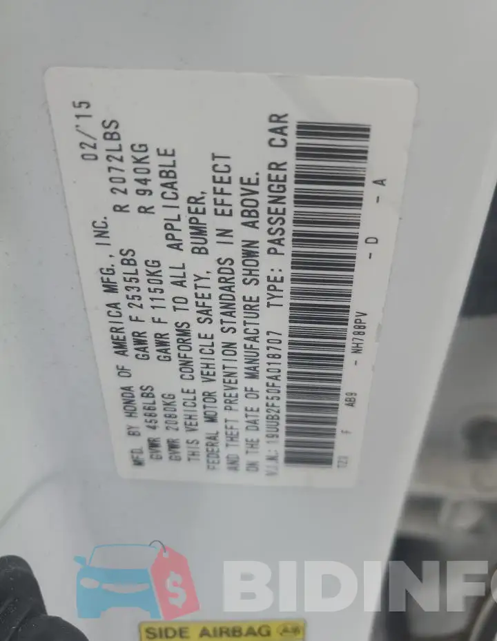 19UUB2F50FA018707 Photo# 12