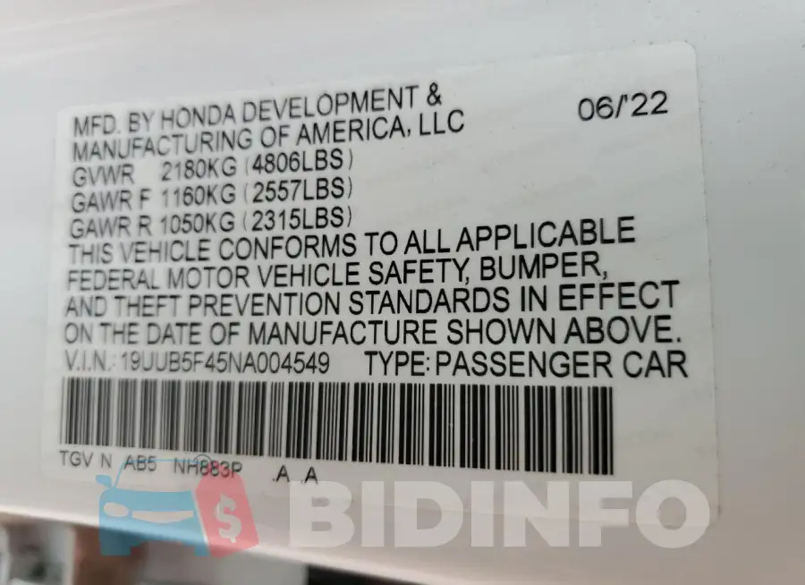 19UUB5F45NA004549 Photo# 13