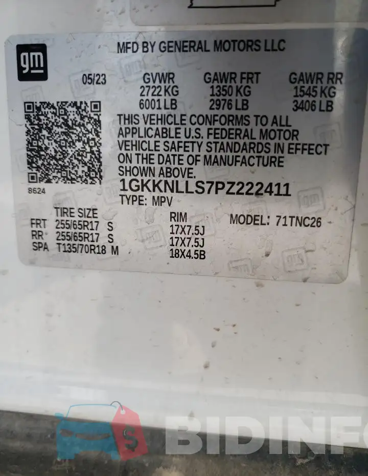 1GKKNLLS7PZ222411 Photo# 12