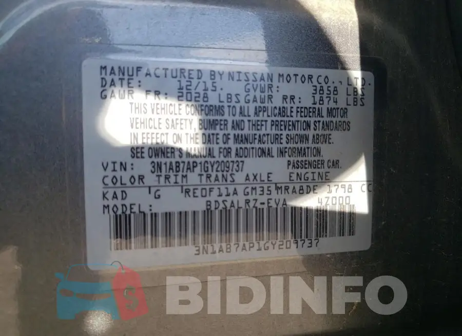 3N1AB7AP1GY209737 Photo# 13
