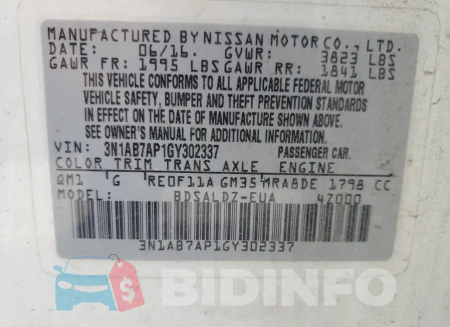 3N1AB7AP1GY302337 Photo# 13