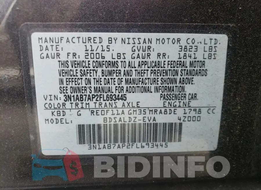 3N1AB7AP2FL693445 Photo# 12
