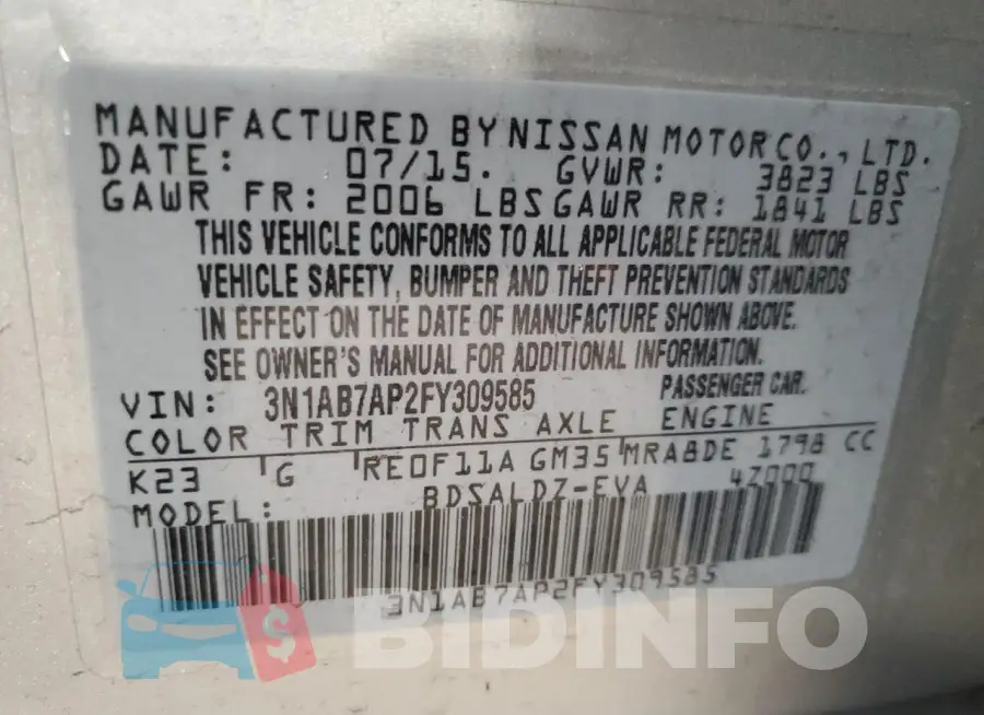 3N1AB7AP2FY309585 Photo# 12