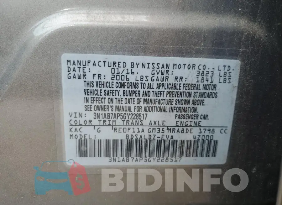 3N1AB7AP5GY228517 Photo# 13