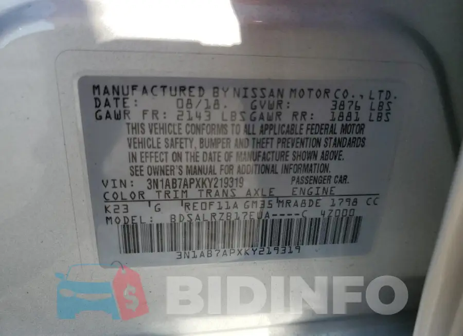 3N1AB7APXKY219319 Photo# 12