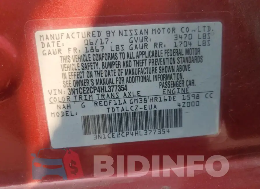 3N1CE2CP4HL377354 Photo# 13