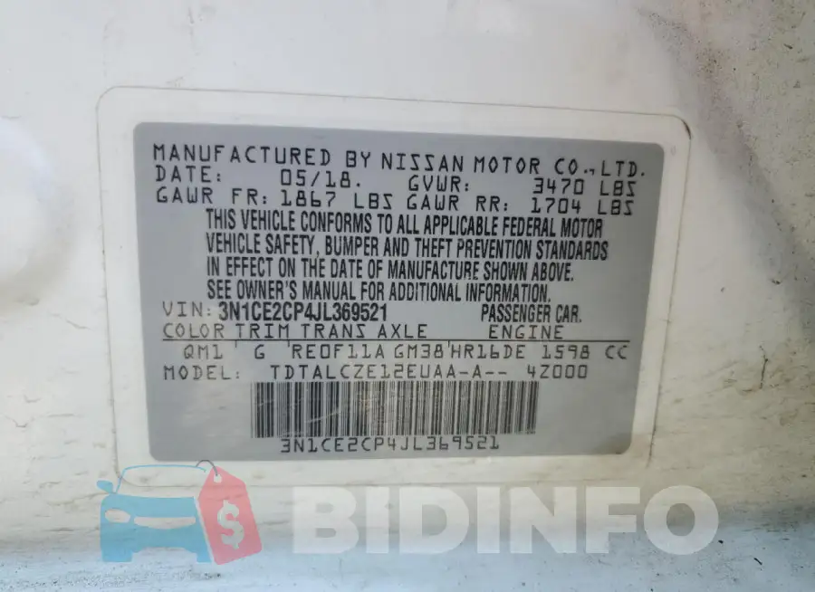 3N1CE2CP4JL369521 Photo# 12