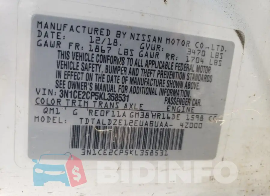 3N1CE2CP5KL358531 Photo# 12
