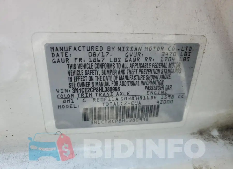 3N1CE2CP8HL380998 Photo# 13