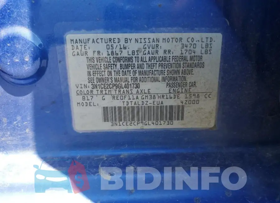 3N1CE2CP9GL401730 Photo# 12
