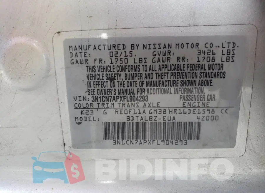 3N1CN7APXFL904293 Photo# 12