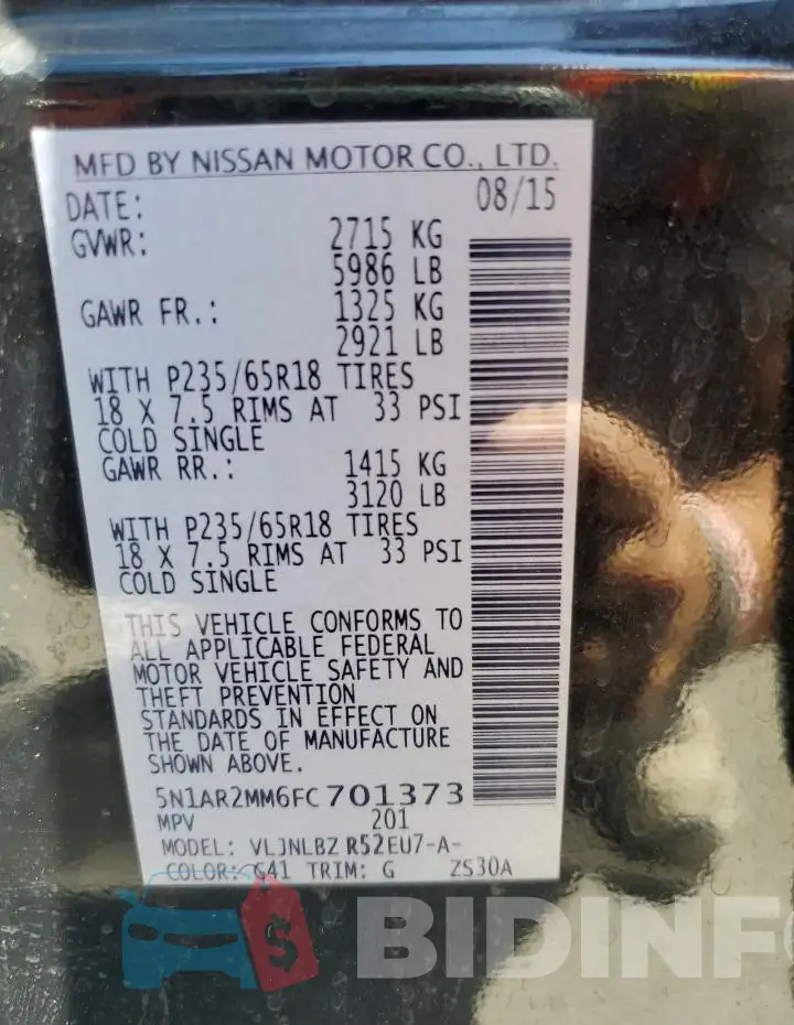 5N1AR2MM6FC701373 Photo# 14