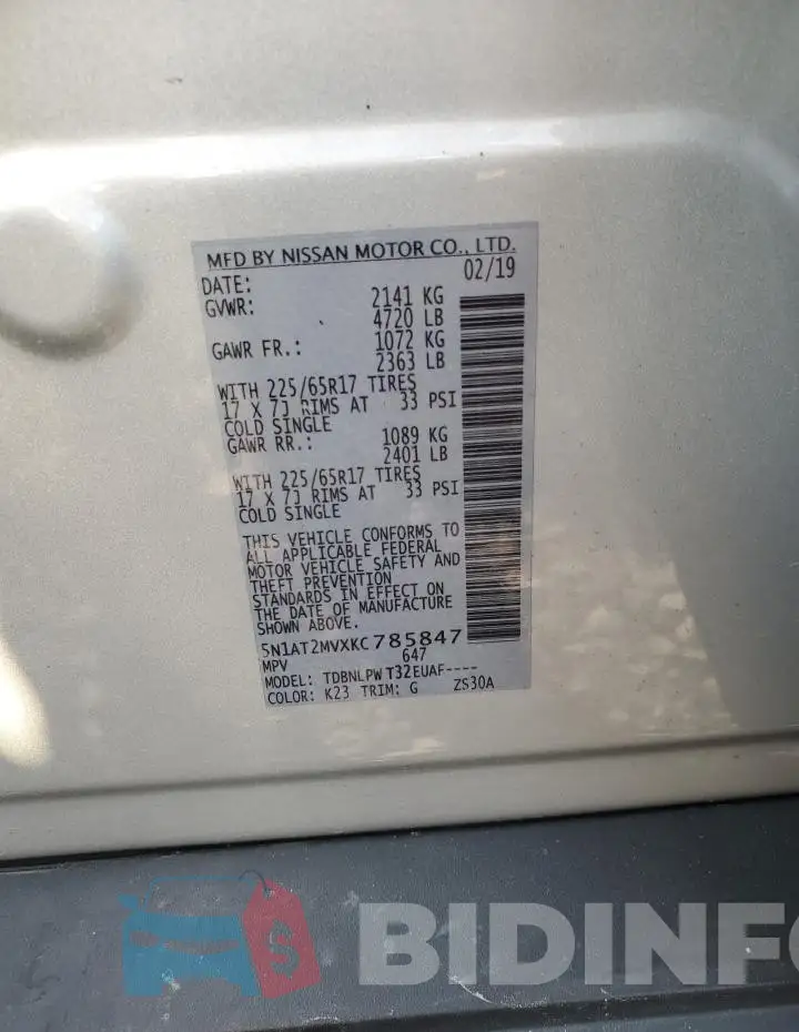 5N1AT2MVXKC785847 Photo# 12