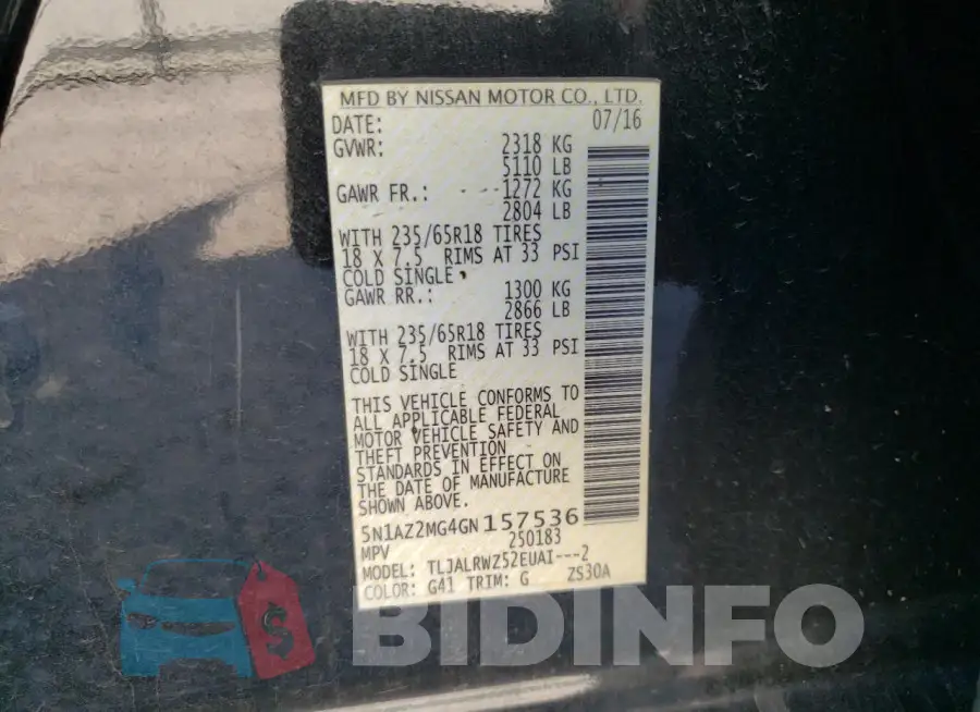 5N1AZ2MG4GN157536 Photo# 14