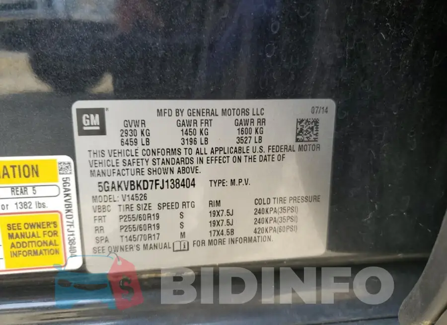 5GAKVBKD7FJ138404 Photo# 13