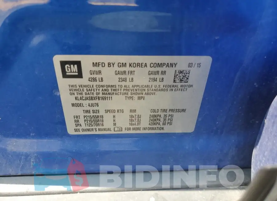 KL4CJASBXFB169111 Photo# 14