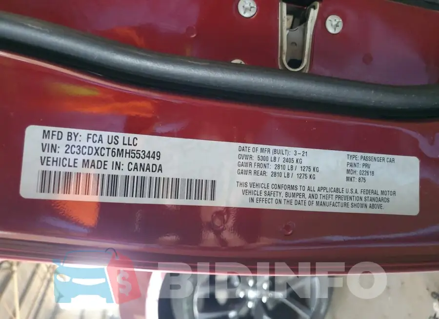 2C3CDXCT6MH553449 Photo# 13