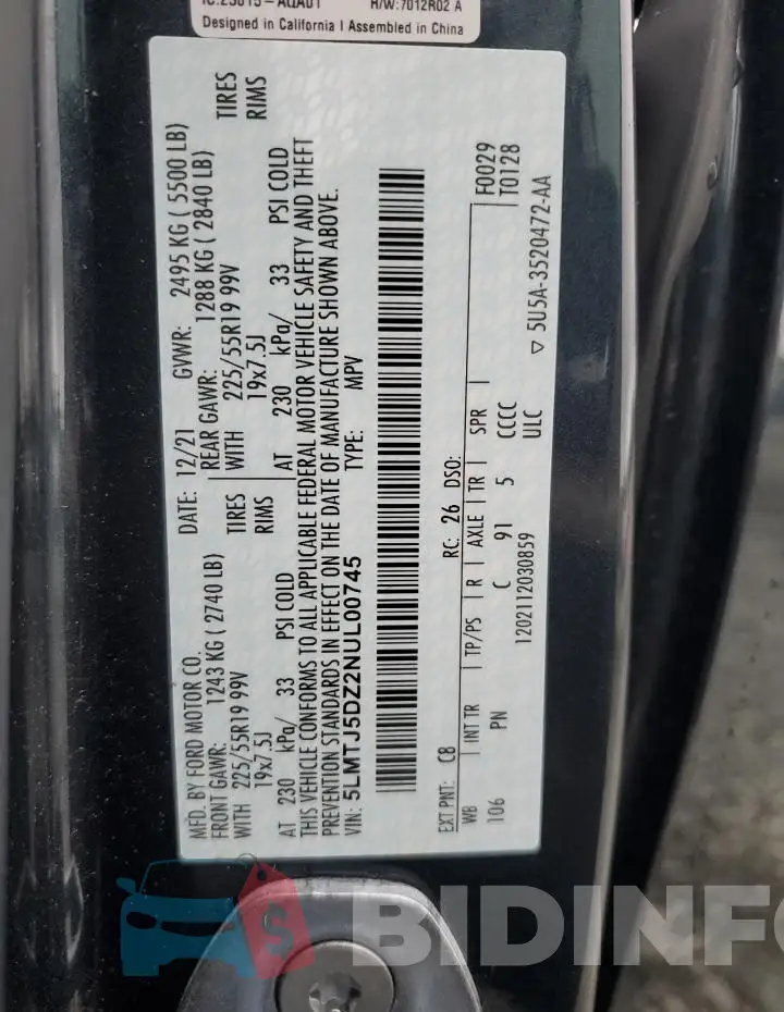 5LMTJ5DZ2NUL00745 Photo# 14