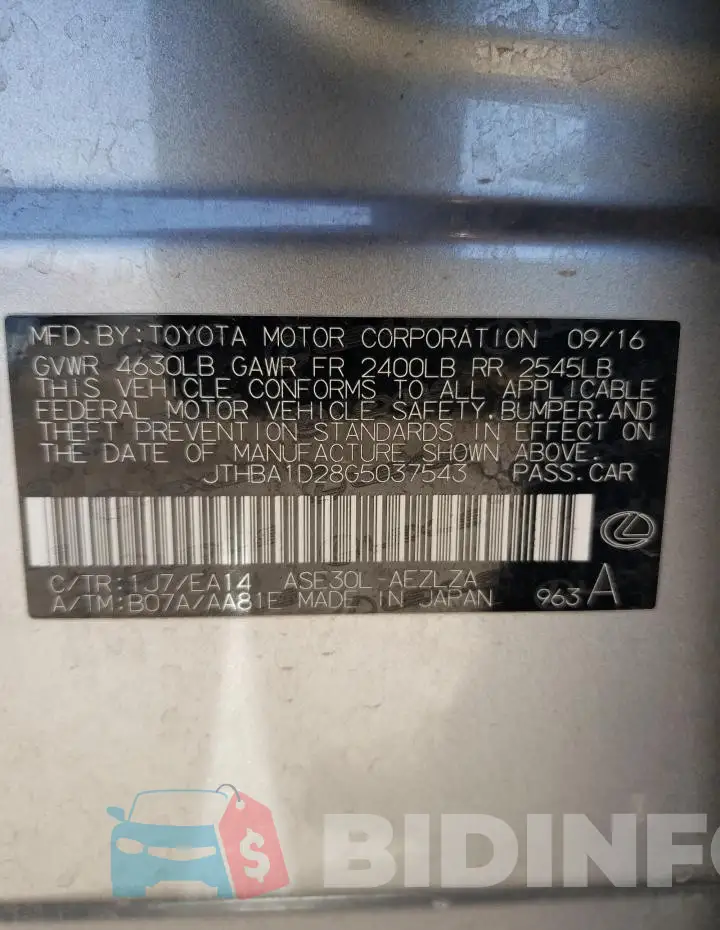 JTHBA1D28G5037543 Photo# 12