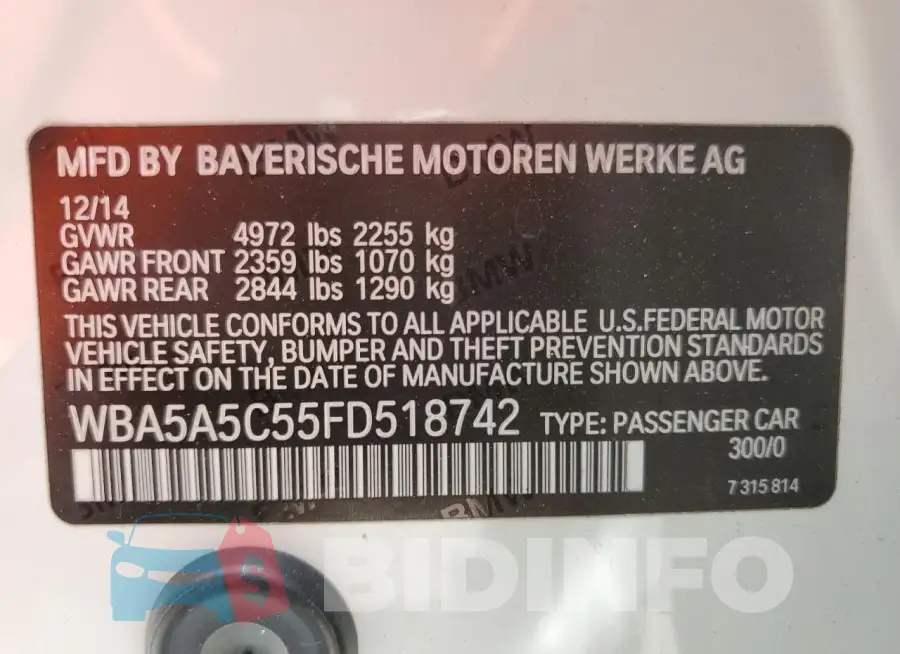 WBA5A5C55FD518742 Photo# 12