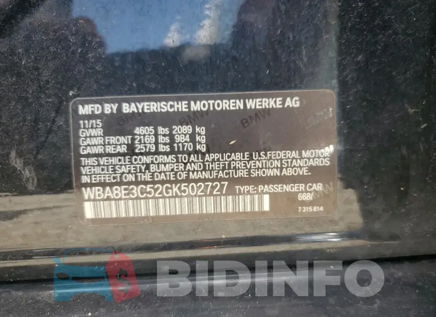 WBA8E3C52GK502727 Photo# 12