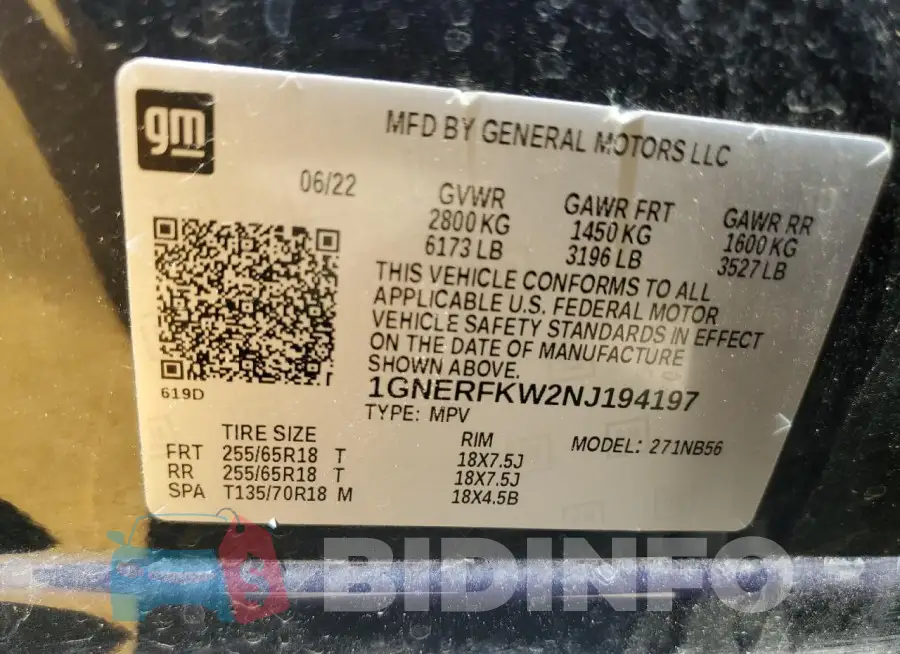 1GNERFKW2NJ194197 Photo# 13