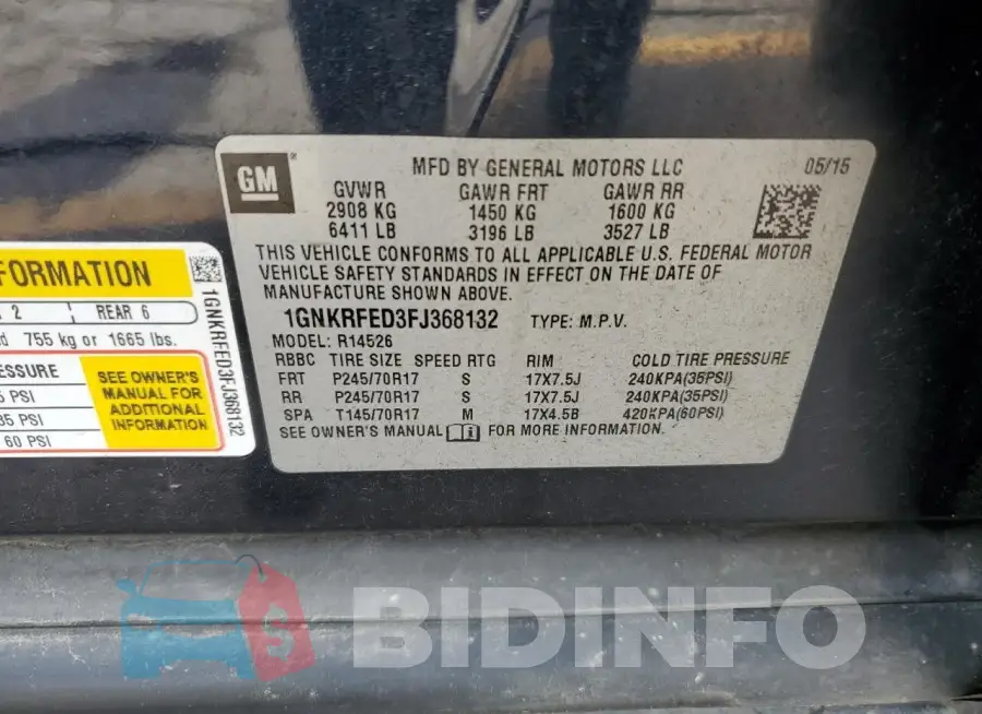 1GNKRFED3FJ368132 Photo# 13