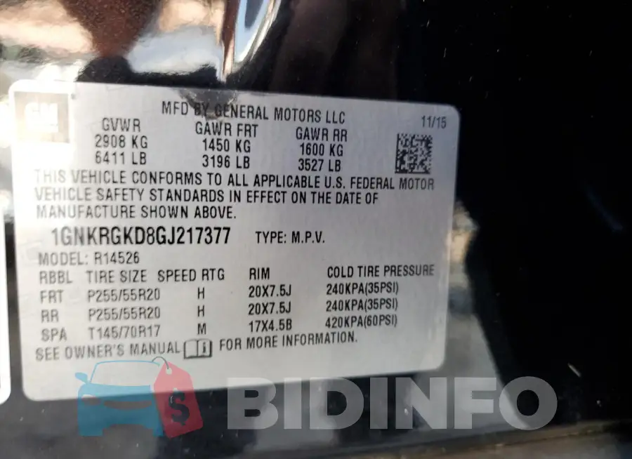 1GNKRGKD8GJ217377 Photo# 13