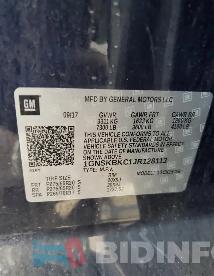 1GNSKBKC1JR128113 Photo# 13