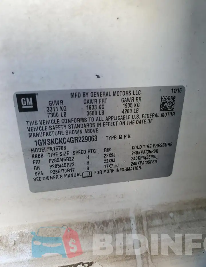 1GNSKCKC4GR229063 Photo# 13