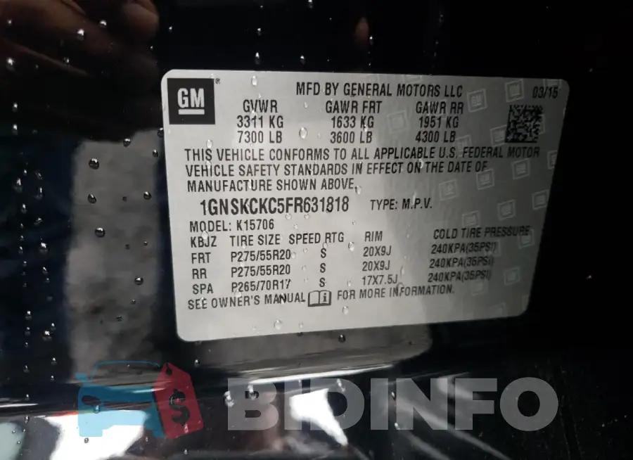 1GNSKCKC5FR631818 Photo# 14