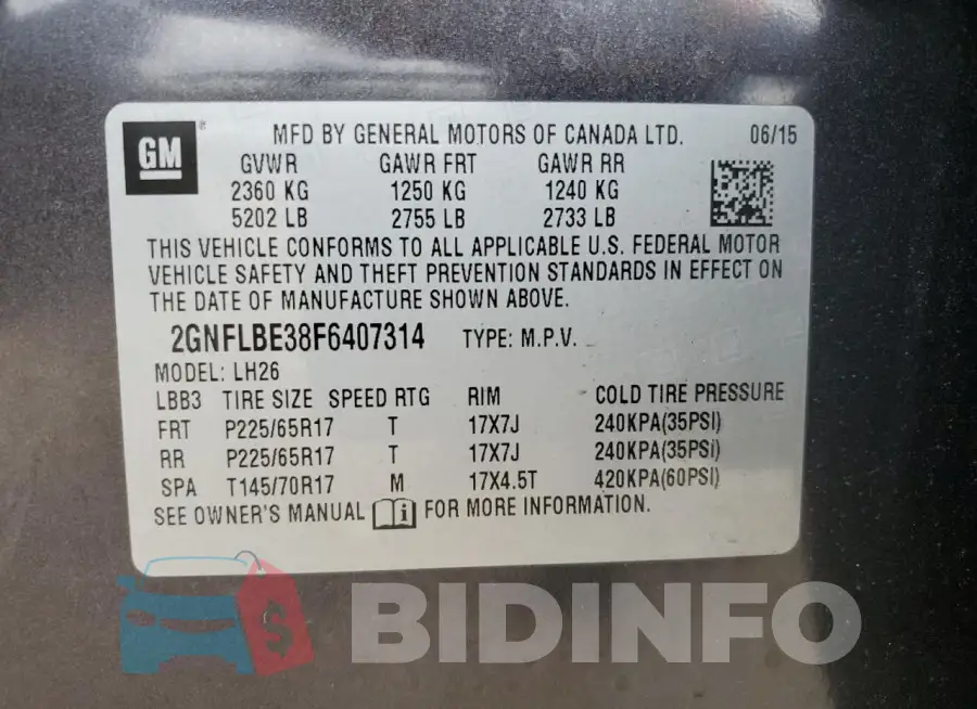2GNFLBE38F6407314 Photo# 13