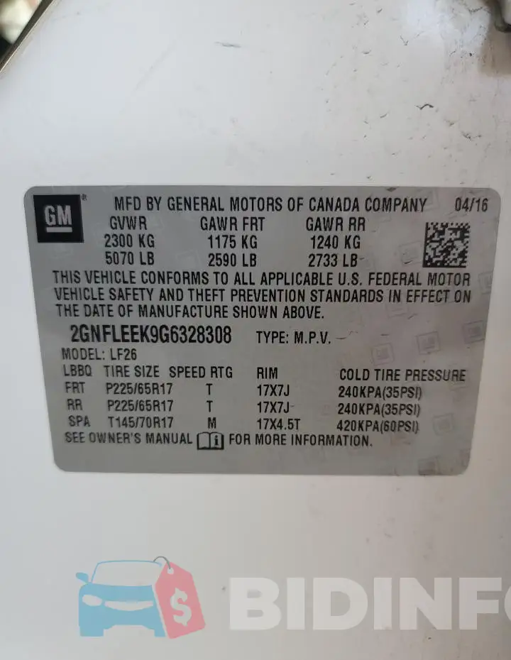 2GNFLEEK9G6328308 Photo# 12