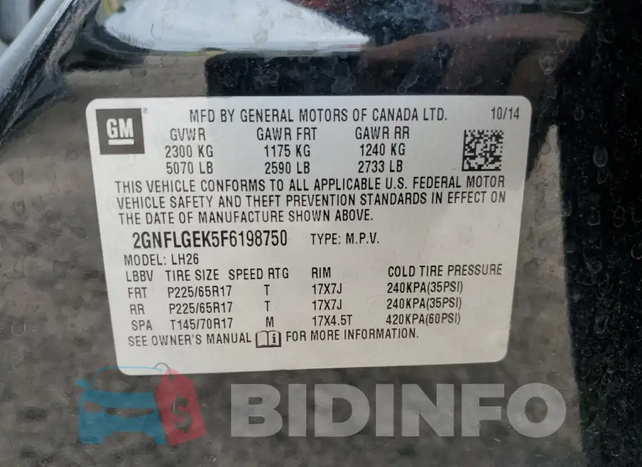 2GNFLGEK5F6198750 Photo# 13