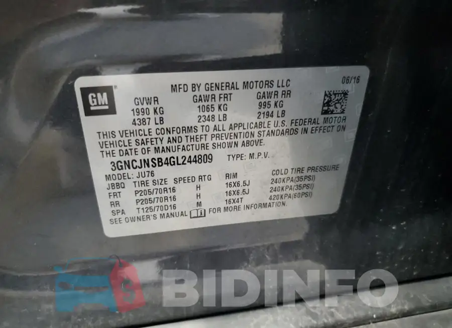 3GNCJNSB4GL244809 Photo# 14