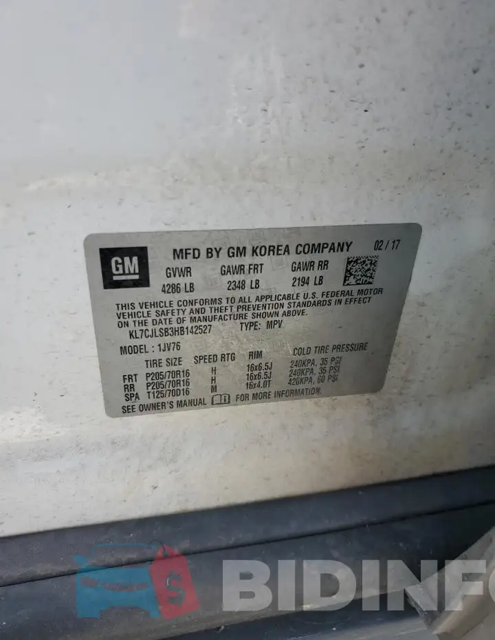 KL7CJLSB3HB142527 Photo# 12
