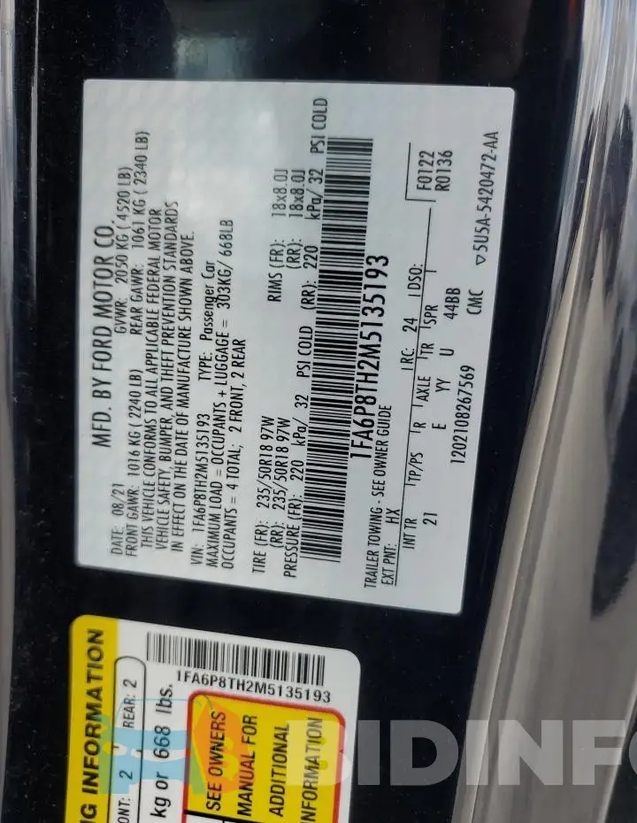 1FA6P8TH2M5135193 Photo# 13