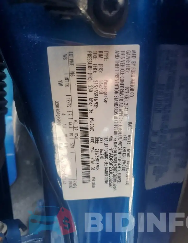 1FADP3F23JL308597 Photo# 12