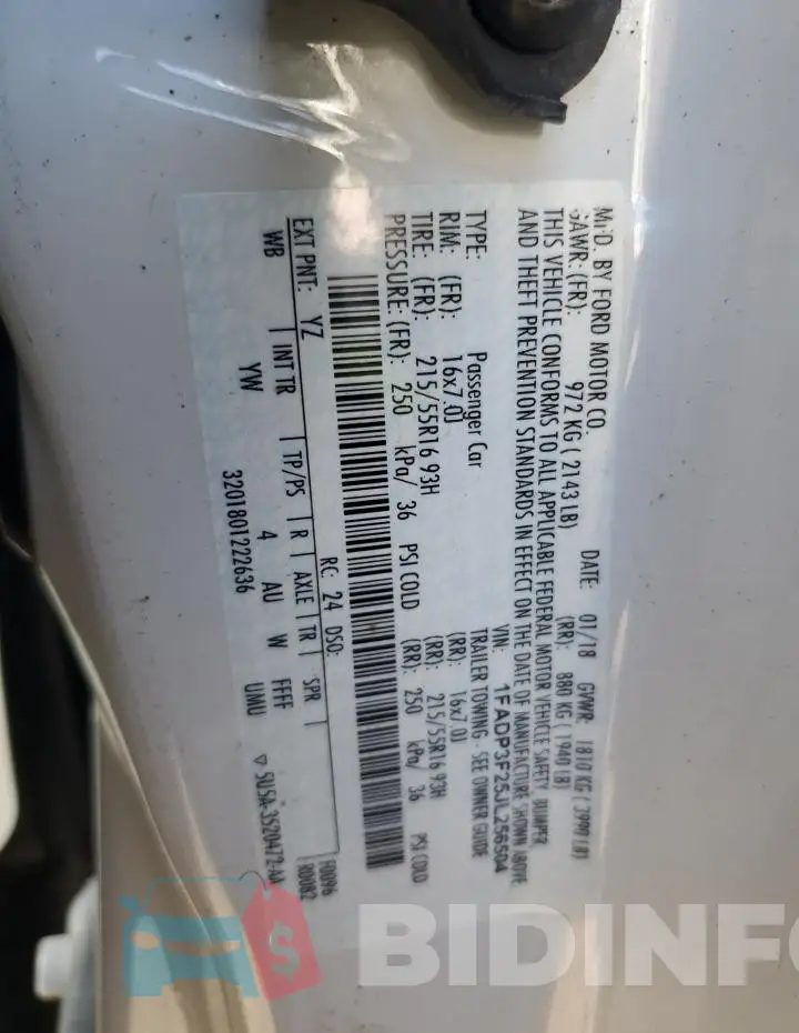 1FADP3F25JL256504 Photo# 12