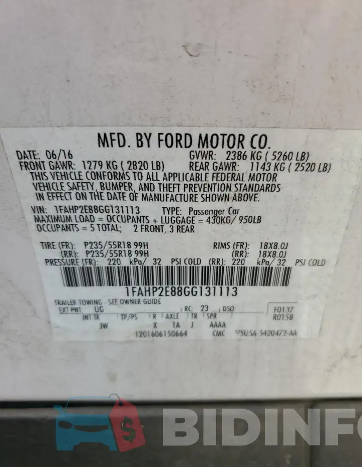 1FAHP2E88GG131113 Photo# 12