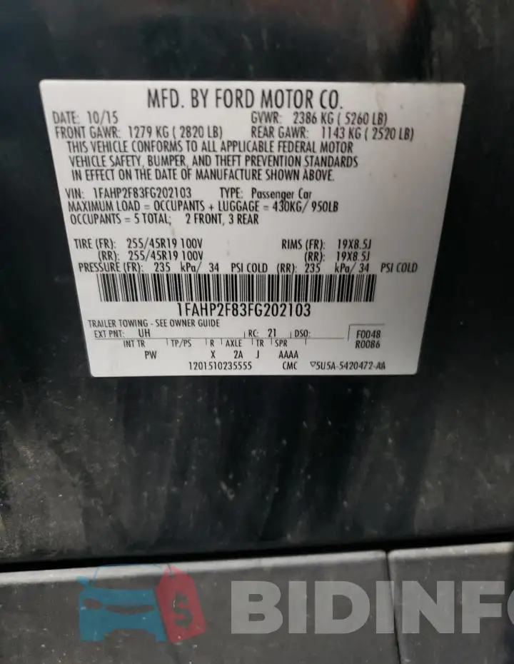 1FAHP2F83FG202103 Photo# 12