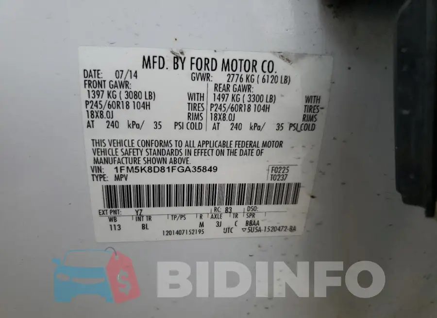 1FM5K8D81FGA35849 Photo# 13